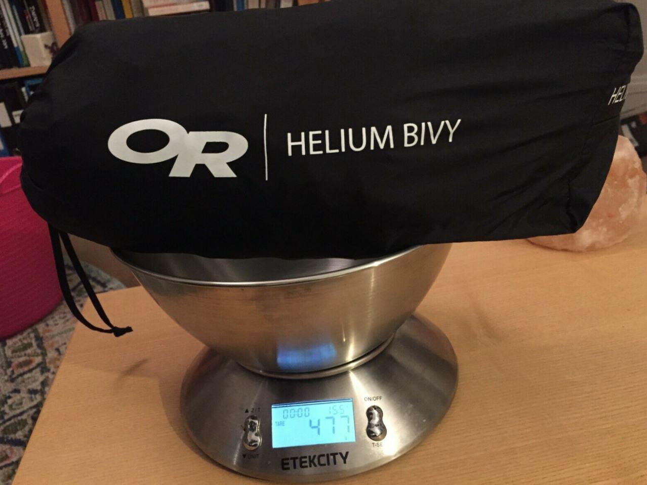 Outdoor Research Helium Bivvy bag on scales