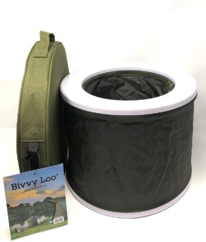 a green pop up toilet that is portable and folds down to just 8cm