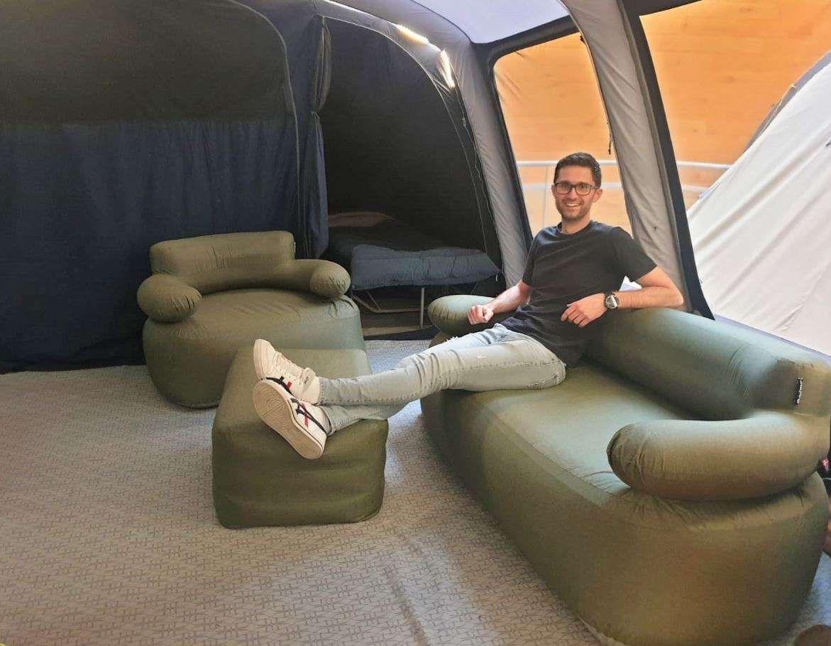 Outwell Laze inflatable sofa set in tent