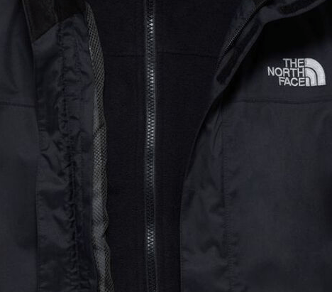 a black waterproof jacket made by Northface showing the lining