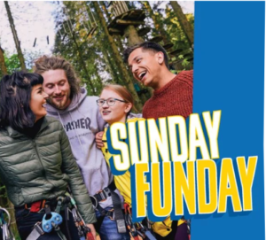 a family standing next to the high ropes at go ape adventures