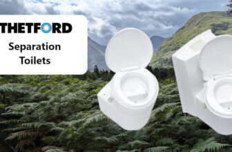 Thetford Separation Toilets nestled in the ferns on a forest hillside.