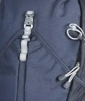 a blue rucksack with silver trim