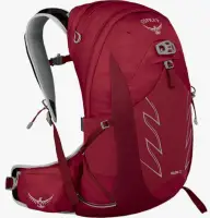 a red small rucksack on white background