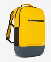 bright yellow daypack on white background