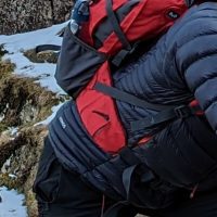 close up view of a waist strap on a rucksack