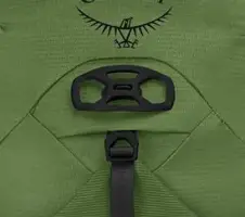 a close up of a cycling helmet attachment on a rucksack